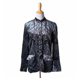 Coldwater Creek Womens Blue Velvet Paisley Button Down Blazer Jacket NEW Career